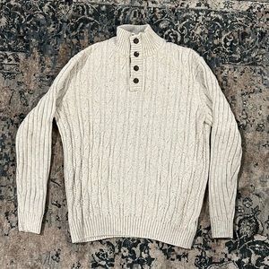 NWOT Men’s Tasso Elba Cable Knit Sweater, Medium, Cream Heather & Brown Speckles